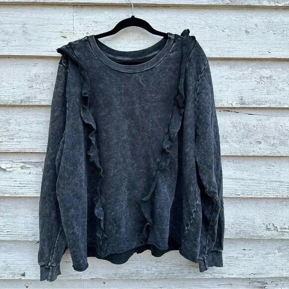 RESCENT RIVE Acid washed gray sweatshirt with ruffles - SIZE 4 - Picture 1 of 6